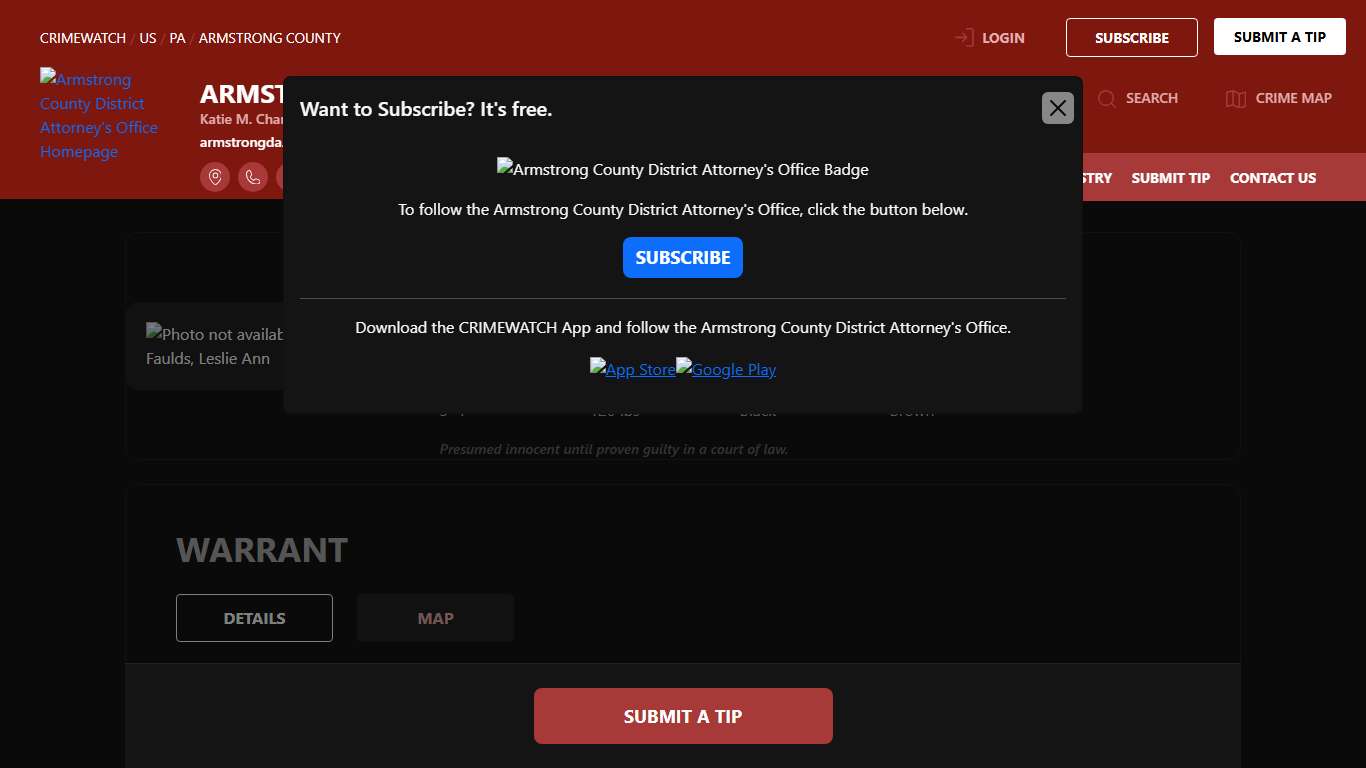 Faulds, Leslie Ann - POSSESSION OF CONTROLLED SUBSTANCE-CONTRABAND Armstrong County District Attorney's Office