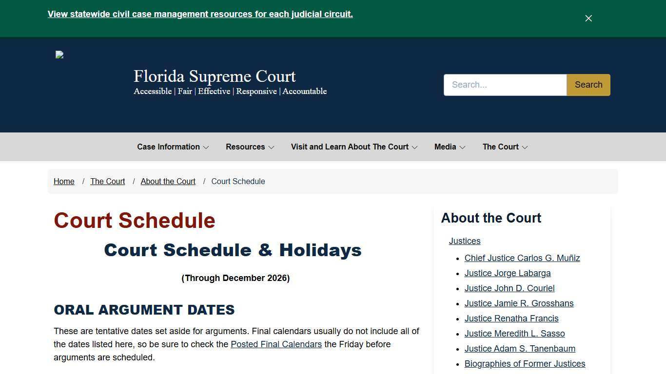 Court Schedule / About the Court / The Court - - Florida Supreme Court